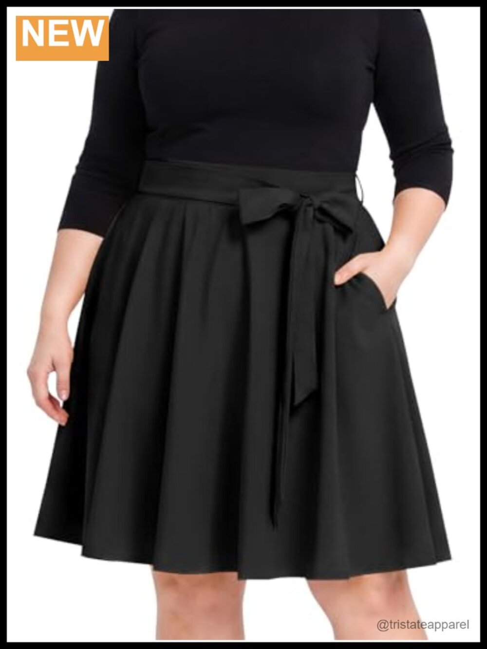 Plus Size High Waist A-Line Midi Skirt with Pockets Wrinkle-Resistant